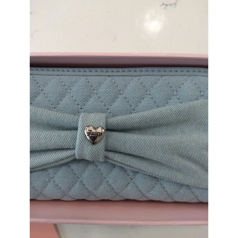 NWT Juicy Couture quilted denim wallet Chambray  glam bow w charm soft Feminine